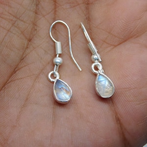 Leona Sterling Silver and Rainbow Moonstone• Natural Moonstone Dangle Earrings•June Birthstone•Chunky Pear Shape•Droplet Moonstone Earrings