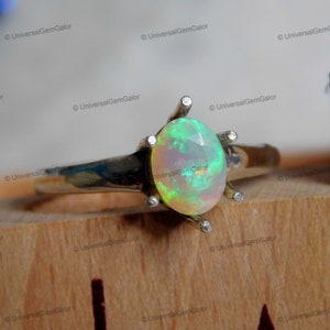 Genuine Opal Ring Ethiopian Opal Jewelry Dainty Ring Sterling Silver Minimalist Crystal Ring Statement Ring 14k Gold Ring Stacking GF Gifts