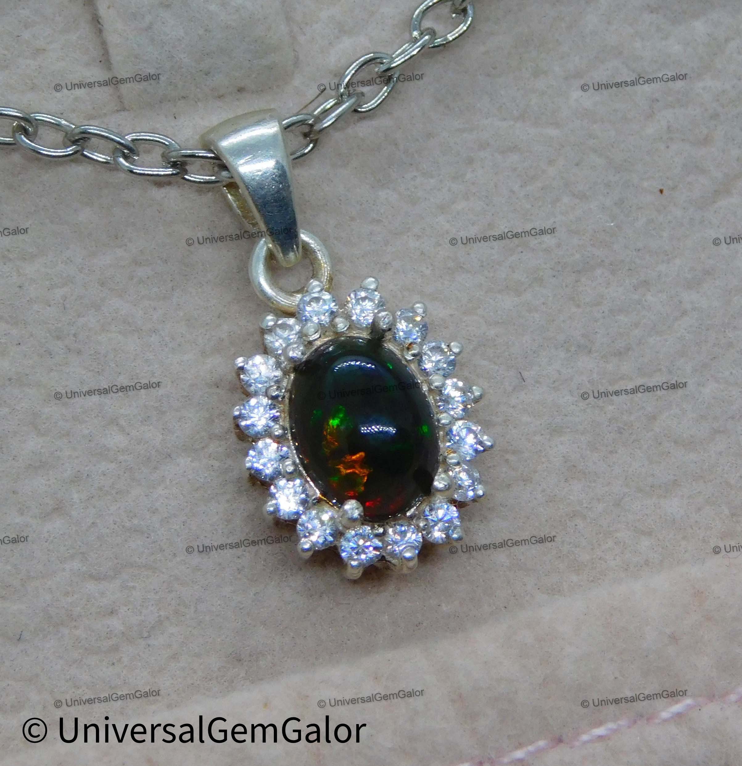 Vintage Rare Fire Black Opal Pendant Necklace Natural Fire - Etsy
