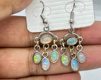 Sterling Silver Ethiopian Opal Earrings•Genuine Fire Opal Earrings•Earrings For Gift•Opal Dangle Earrings•Dangle Earrings•Gift For Mom