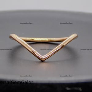 V Ring 14k Solid Yellow Gold Skinny 1mm Stack Band Ring• Chevron Contoured Wave Custom Stacking Ring•Wishbone Eco-Friendly Ring Set Gift Her