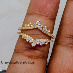 Double Wedding Ring Guard Rose Gold Moissanite Wedding Band Women Vintage Diamond Ring Jacket Curved Bridal Promise Enhancer Guard Ring