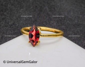 1.30 CT Natürlicher Granat Ring im Marquise-Schliff• 14k Gelbgold Granatring• Granat-Verlobungsring im Marquise-Schliff• Solitär-Roter Granatring Frauen