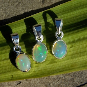 Natural Ethiopian Opal Pendant • 925 Sterling Silver Pendant Necklace • Bezel Opal Necklace • Opal Jewelry • October Birthstone gift Women