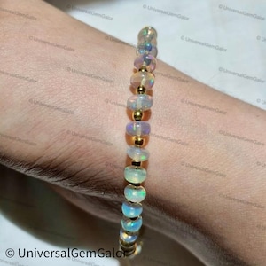 Genuine Ethiopian Opal Bracelet• Welo Fire Ethiopia Opal Smooth Rondelle Beads Bracelet•AAA Grade Fire Quality Opal Beads•October Birthstone
