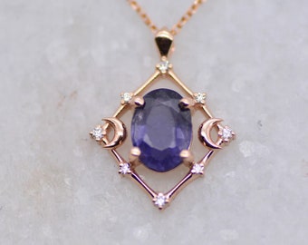 Gaia Amulet Blue Sapphire•Goddess Pendant•Blue sapphires Necklace•Talisman Amulet Sapphire Necklace Pendant•Amulet Protection Necklace Her