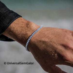 Bransoletka tenisowa VVS1 Ideal Cut Moissanite•Bransoletka ze srebra próby 925• Minimalistyczny łańcuszek z diamentami Iced Out• Ręcznie robiona bransoletka tenisowa ze szmaragdem