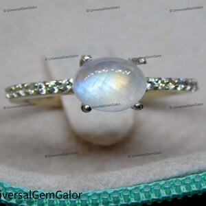 Moonstone Moissanite Ring• Blue Fire Oval Engagement Ring• June Birthstone Ring• Graduation Gift For Daughter•Moonstone Anniversary Gifts