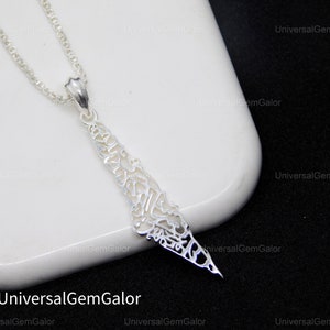 Palästina Karte Halskette mit arabischer Kalligraphie in 925 Sterling Silber • Demonstration Halskette • Islamische Arabische Halskette Anhänger • Islamisches Geschenk