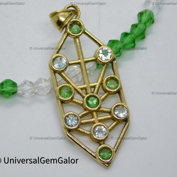 Tree Of Life Pendant Necklace•Hebrew Ten Sephiroth•925 Sterling Silver Tree of Life•Sacred Geometry•Kabbalah Jewel Aquamarine Garnet Pendant