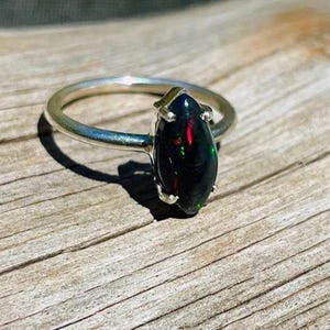 Black Opal Ring • 925 Silver Ring • October Birthstone Ring • Opal Ring • Cabochon Ring • Handmade Dark Opal Ring •Opal Jewelry wedding Ring