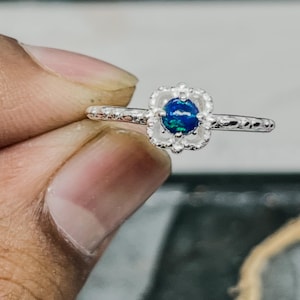 Genuine Ethiopian Opal Ring• Welo Opal Soliaire Ring• Sterling Silver Opal Jewelry• Dark Blue Opal Ring•Promise Opal Stone Ring For Women’s