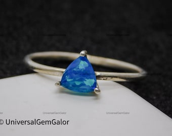 Natural Paraiba faceted Trillion Opal Ring• Ethiopian Opal Solitaire Ring• Sterling Silver Opal Jewelry • Neon Turquoise Ring For Women