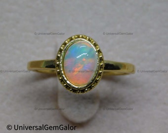 Genuine Ethiopian Opal Engagement Ring• 14k Gold Oval Opal Ring• Anniversary Promise Ring• White Opal Engagement Ring• Stacking Opal Ring