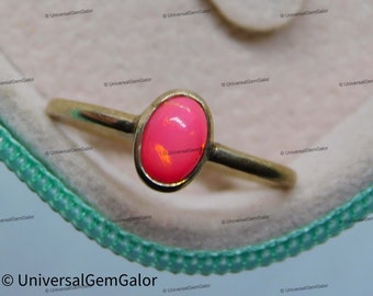 Ethiopian Opal Ring• Pink Fire Opal Ring• Oval Genuine Opal Ring• Stacking Ring• 14k Gold Filled Opal Ring• October Birthstone Ring•Gift Her