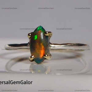 Black Opal Solitaire Engagement Ring For Women• 14k Gold Black Opal Marquise Minimalist Wedding Ring•Unique Dainty Bridal Ring Women Jewelry