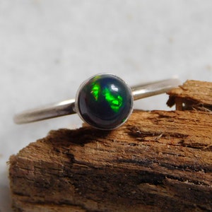 Black Opal Ring•Sterling Silver Opal Ring•Minimalist Opal•October Birthstone Ring•Genuine Black Opal•Ethiopian Opal Ring•Dark Opal Ring Her