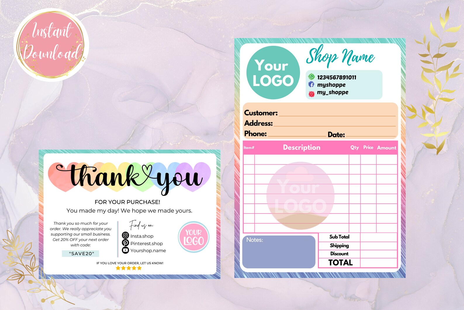 Editable Receipt Template and Thank You Card for Small Etsy UK