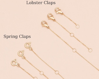 14k Solid Gold Chain Necklace & Bracelet Extender, Adjustable Cable Chain, 1 Inch, 2 Inches, 4 Inches, 14K Solid Gold, Mothers Day Gif