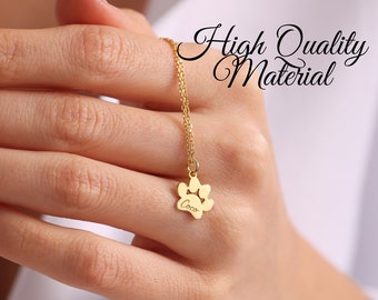 Personalized Dog Paw Necklace, 14K Gold Plated Name Necklace, Personalized Jewelry, Animal Necklace, Pet Memorial Gift, Gift for Her