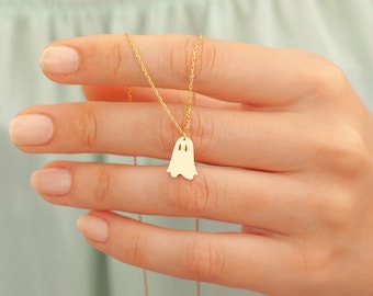 Cute Ghost Necklace, Ghost Necklace, Halloween Necklace, Minimalist Ghost Necklace, Kids Necklace, Halloween Charm, Women Halloween Necklace