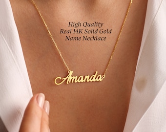 Real 14K Solid Gold Name Necklace, Name Necklace Gold, 14K Solid Gold Name Necklace, Dainty Name Necklace, Custom Gold Name, Christmas Gifts