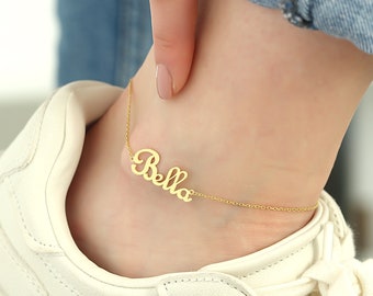 14K Custom Name Anklet, Personalized Name Anklet, Gold Vermeil Anklet, Name Plate Anklet, Dainty Name Anklet,Bridesmaid Gifts,Gift for Women