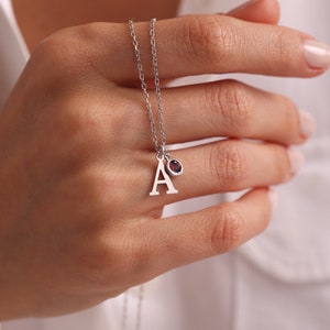 May include: A silver necklace with a letter A charm and a small red gemstone.