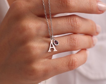 Personalized Letter Necklace with Birthstone, Initial Necklace for Women, Custom Name Jewelry, Necklace Gift for Mom, Birthday Gift for Her