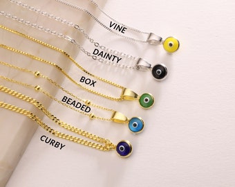 Custom 14K Gold Plated Evil Eye Necklace, Evil Eye Jewelry, Custom Pendant, Minimalist Pendant, Charm Necklace, Christmas Gift