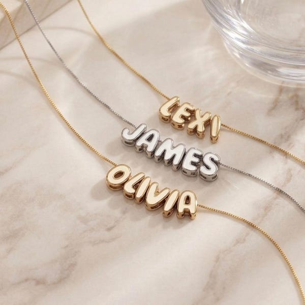 Personalized Tiny Balloon Initial Necklace, Bubble Name Necklace, Personalized Charm Jewelry, Personalized Gift, Birthday Gift