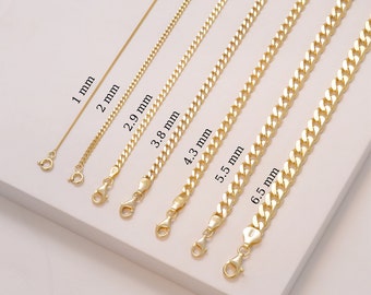 925 Sterling Silver Curb Chain Necklaces, Gold Cuban Chain, Gift for Women or Men Various Lengths, Chain for pendant, Father & Mother gift