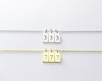 111, 222, 333, 444, 555, 777, 999 Angel Number Necklace, Tag Number Necklace, Custom Jewelry Necklace Charms Gold Minimalist Pendant Design