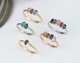 Birthstone ring, Family Birthstone Ring, Personalized Birthstone Ring, Mother's Day Gift, Teardrop Birthstone Ring