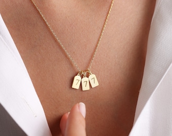 Dainty Sterling Silver Angel Number Necklace, Gold Lucky Number Necklace 111,222,333,444,555,666,777,888,999, Tiny Birthday Gifts