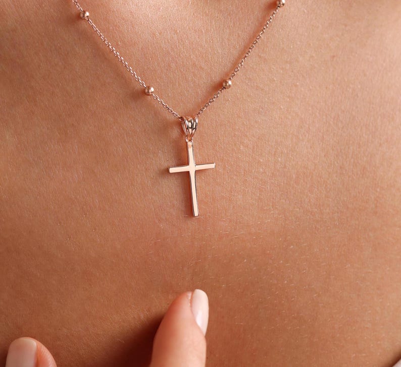 Dainty Gold Plated Cross, 14k Gold Plated Christian Jewelry, Gold Choker Gift Necklace, Unisex Women Men Necklace, Rose & Silver image 9