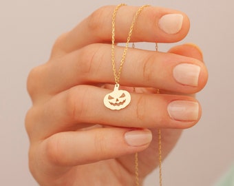 Dainty Pumpkin Halloween Gifts Necklace, Gold, Sterling Silver Pumpkin Jewelry, Pumpkin Necklace, Halloween Charm, Halloween Gifts for Women