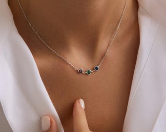 Sterling Silver Personalized Necklace, Custom Birthstone Necklace, Handmade Jewelry, Birthstone Necklace for Mom,Valentine Day Gifts for Her