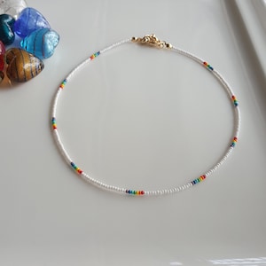 Tiny Seed Bead Necklace Dainty Choker, Rainbow Beaded Necklace, Thin Beaded Necklace