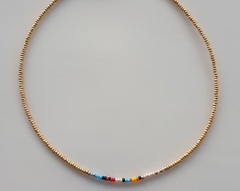 Minimalist Delicate Gold Beaded Necklace, Thin Beaded Necklace, Seed Bead Necklace