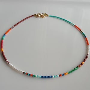 Multi Color Necklace, Glass Bead Necklace, Seed Bead Choker, Surfer Necklace, Beaded Chokers, Thin Minimalist Mens Jewelry
