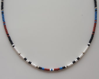 Mens Seed Bead Necklace, Boho Surfer Choker, Adjustable Waterproof Jewelry