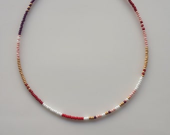 Delicate Thin Beaded Necklace, Gold Dainty Beaded Necklace, Seed Bead Necklace Beaded