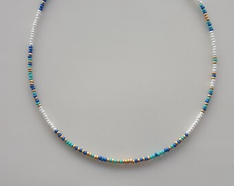 Dainty Gold Beaded Minimalist Necklace, Small Bead Choker, Beaded Jewelry