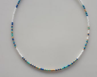 Dainty Thin Small Beaded Necklace, Colorful Delicate Beaded Necklace, Thin Gold Beaded Necklace