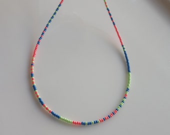 Colorful Seed Bead Necklace, Waterproof Beaded Choker, Surfer Beach Jewelry