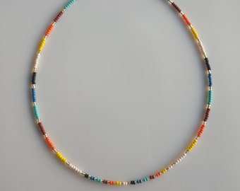 Multi Color Necklace, Seed Bead Choker, Beach Necklace, Bohemian Necklace