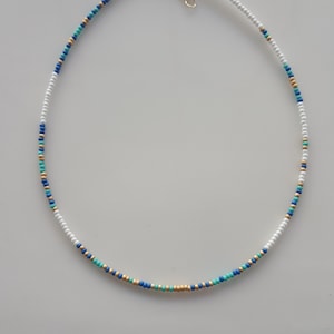 Dainty Thin Small Beaded Necklace, Colorful Delicate Beaded Necklace, Thin Gold Beaded Necklace