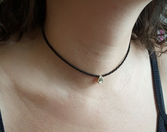 Boho Choker, Hippie Necklaces for Women, Minimalist Choker, Dainty Teardrop Thin Layering Black Choker Necklace, Simple Boho Necklace