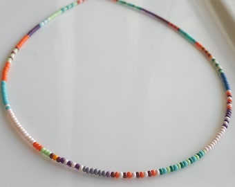 Colorful Tiny Necklace Beaded, Thin Seed Bead Necklace Jewelry